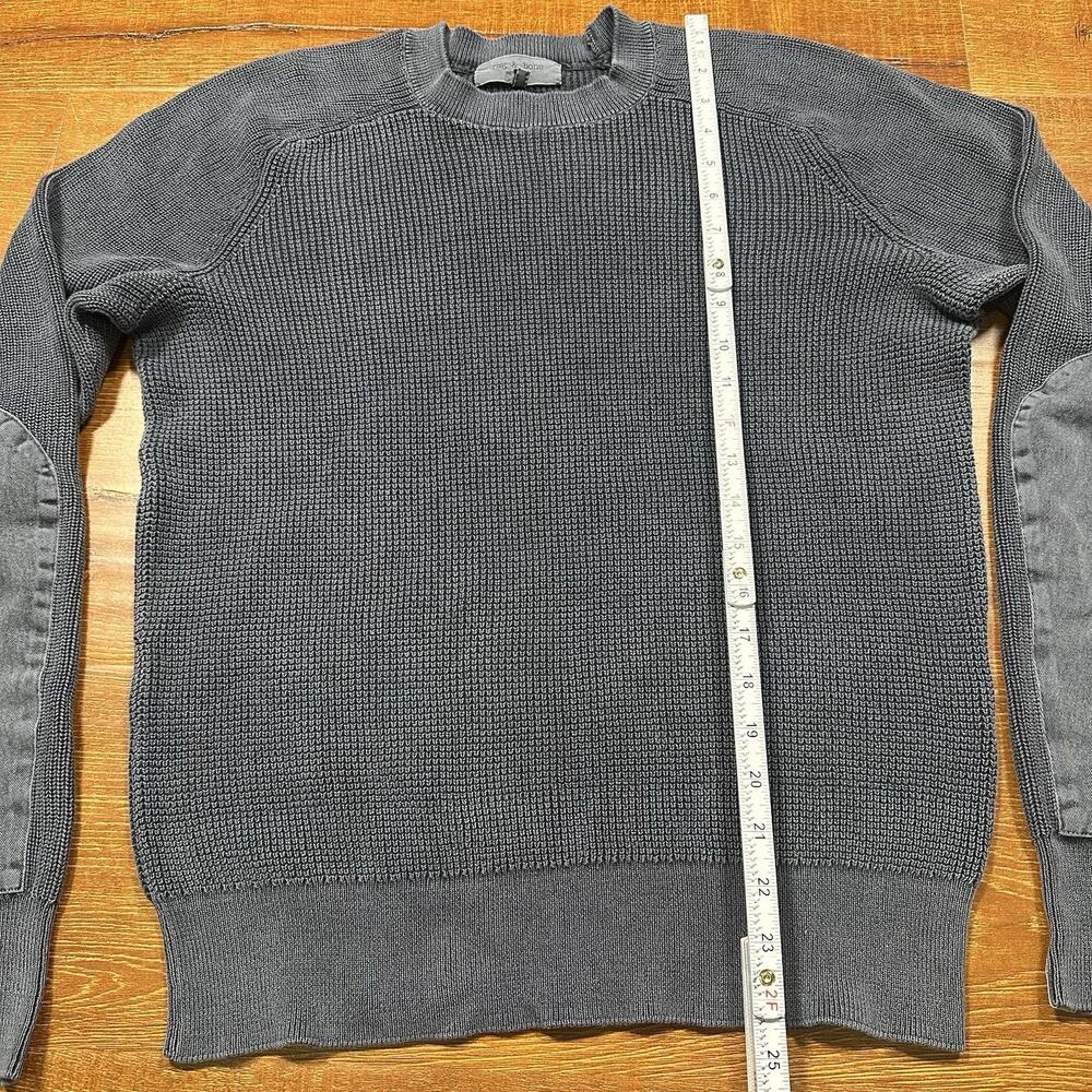 Rag & Bone Sweatshirt Mens M Gray Ribbed Elbow Patches Cotton Retro Alt Designer - Picture 6 of 10